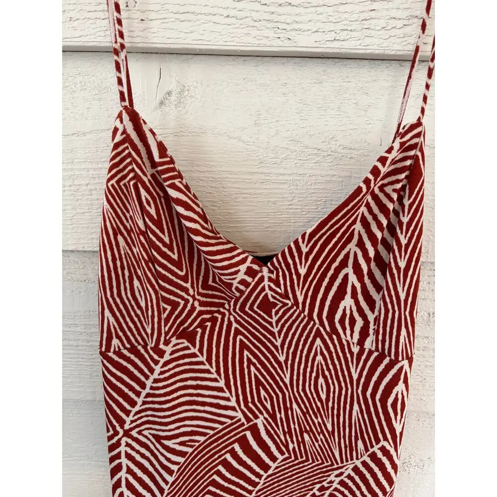 Windsor Red White Geometric Print Midi Dress Size M Spaghetti Strap Slip Dress - Picture 4 of 7